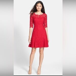 New Eliza J A-line All Over Lace Dress, Size 8 in Dark Red ♥️